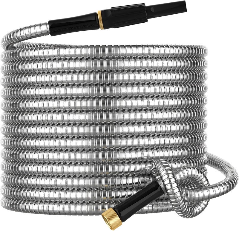 BlueGarden Non-Expandable Metal Garden Hose 30 Feet with Sprayer Nozzle, Flexible, No Kinking, Lightweight & Heavy Duty Water Pipe, Stainless Steel Outdoor Water Hose for Yard 30 ft, Male to Female Connector - Image 1
